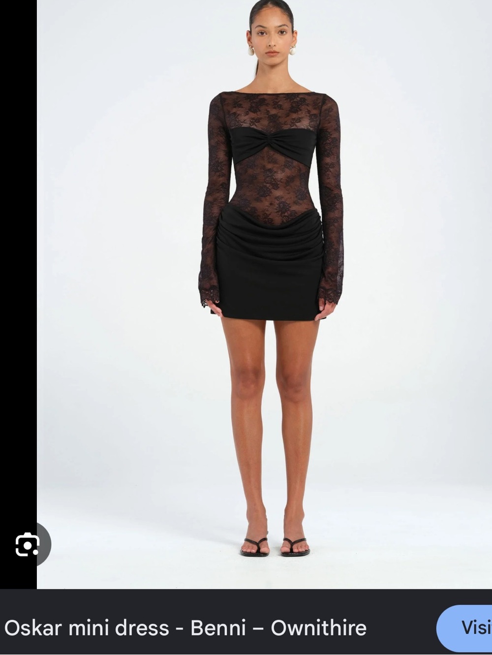 Black Lace Mini Dress with Draped Skirt